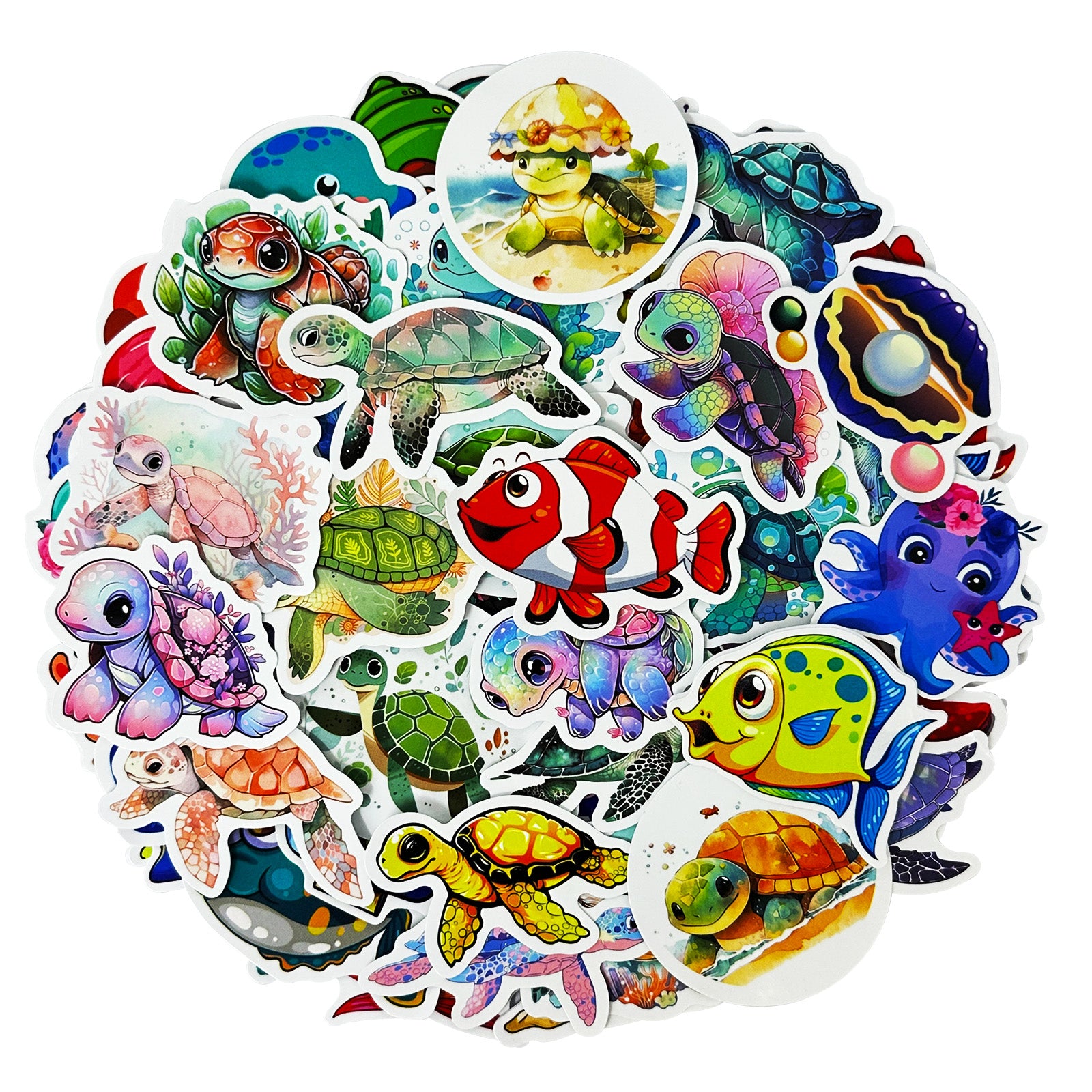 Wrapables Waterproof Vinyl Stickers, 100pcs, Marine Animals