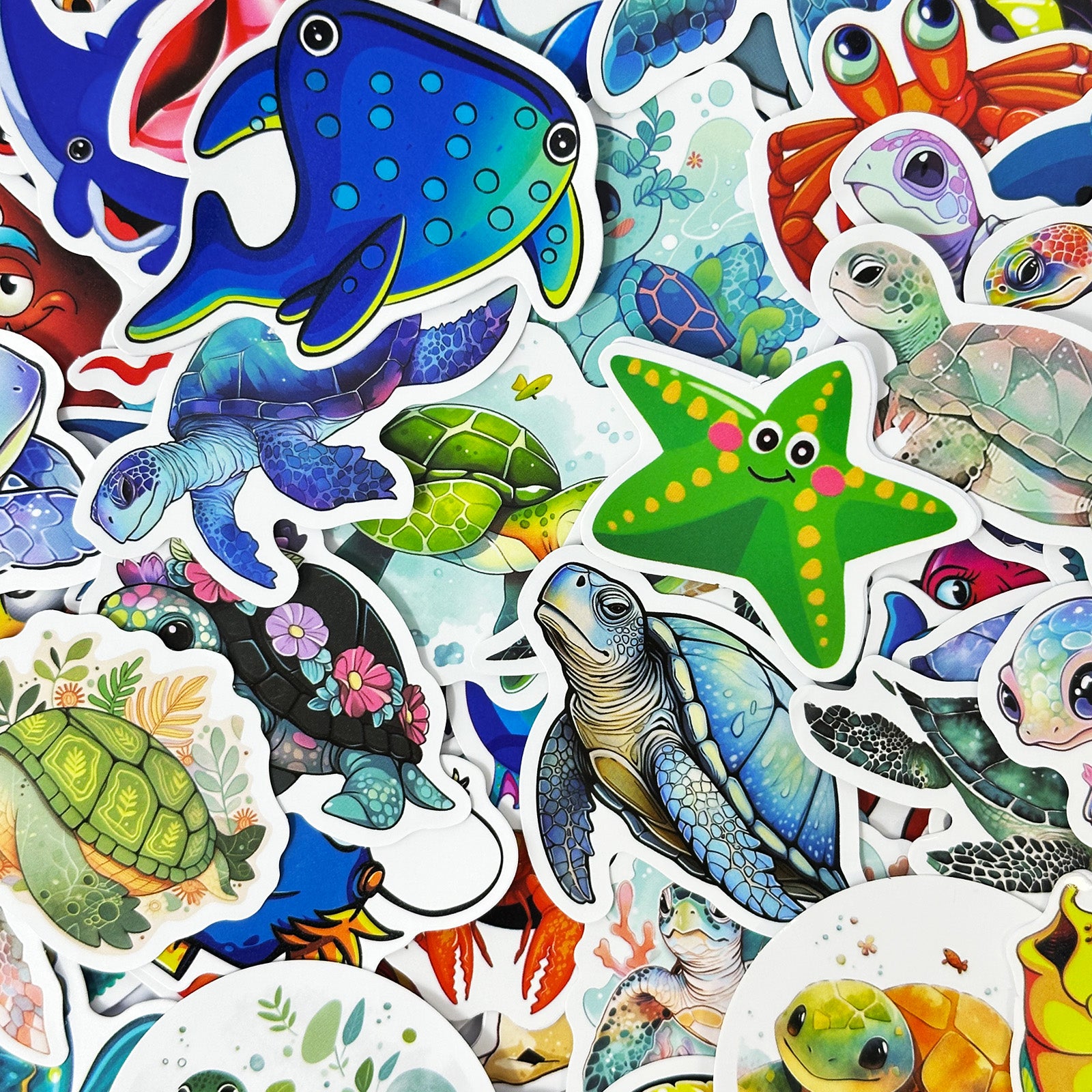 Wrapables Waterproof Vinyl Stickers, 100pcs, Marine Animals