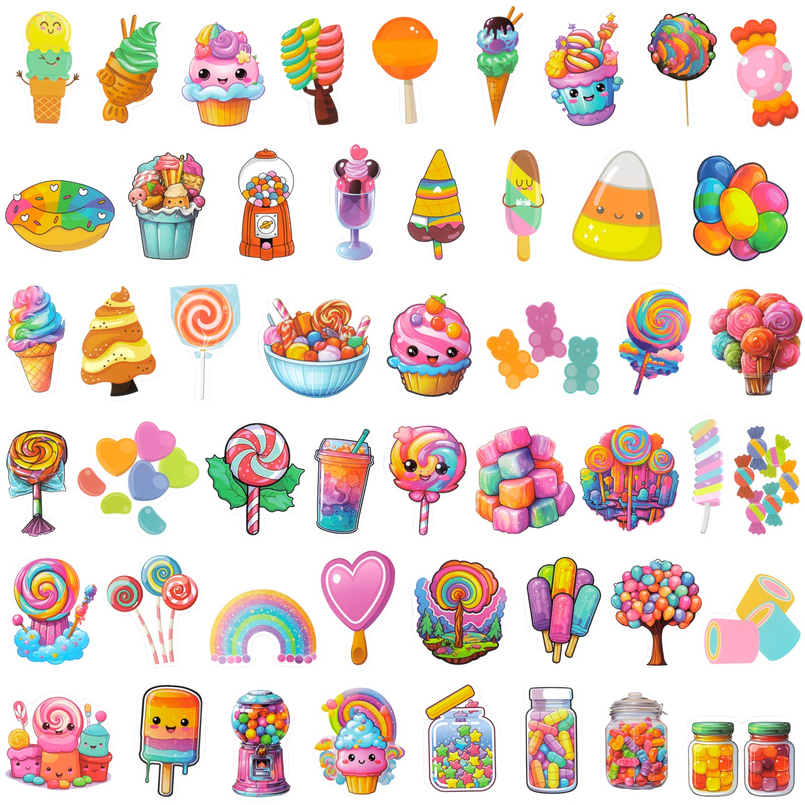 Wrapables Waterproof Vinyl Stickers, 100pcs, Sweet Treats