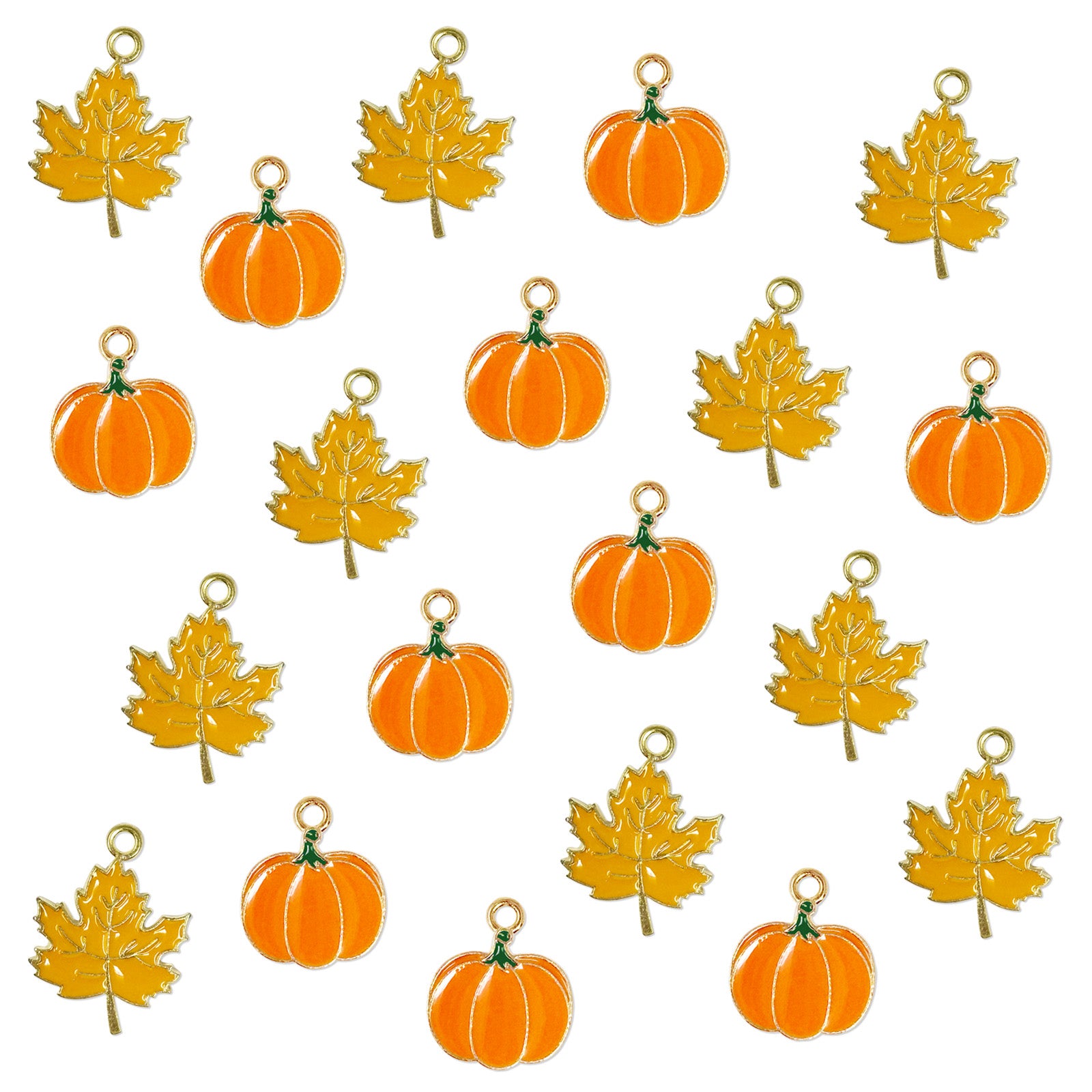 Wrapables  Autumn Pendant Charms for Jewelry Making, (Set of 20), Maple Leaf & Pumpkin