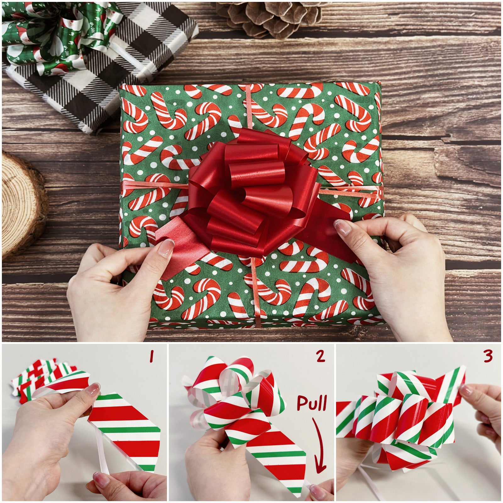 Wrapables Large 5" Christmas Pull Bows, Ribbon Bows (16pcs), Holiday Colors