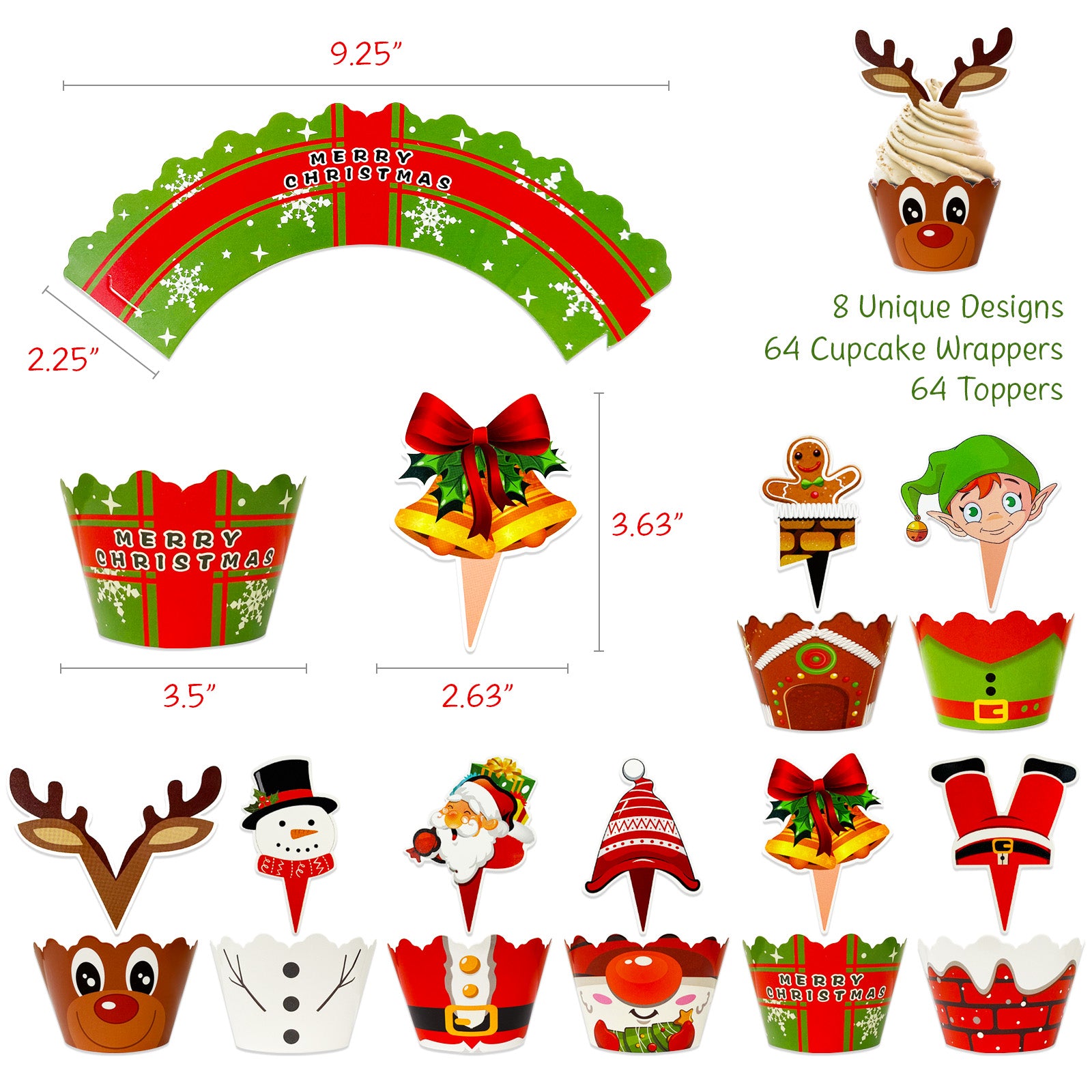 Wrapables Christmas Cupcake Toppers and Wrappers, Set of 128