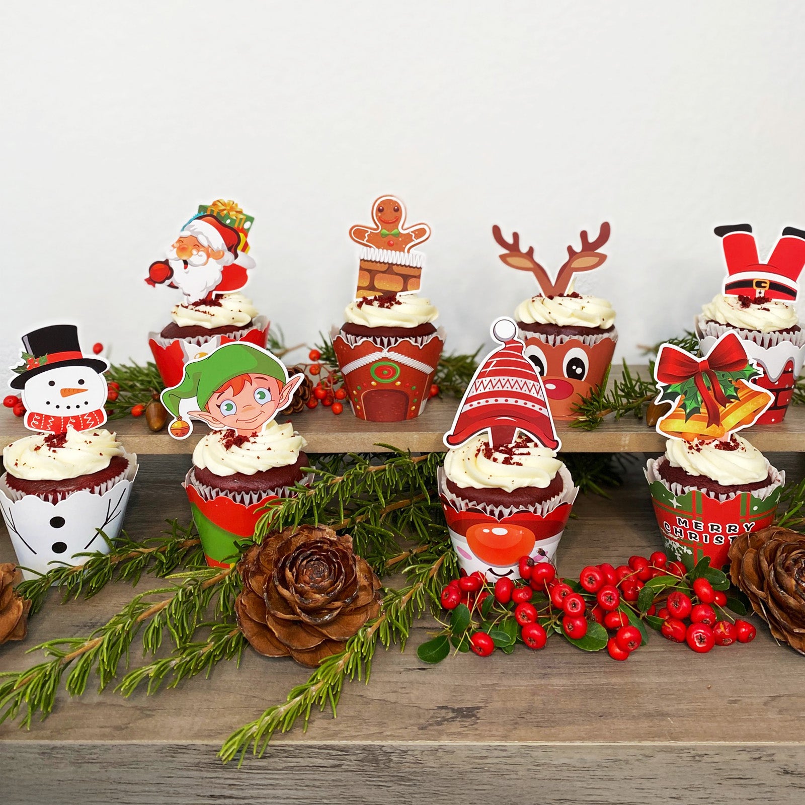 Wrapables Christmas Cupcake Toppers and Wrappers, Set of 128