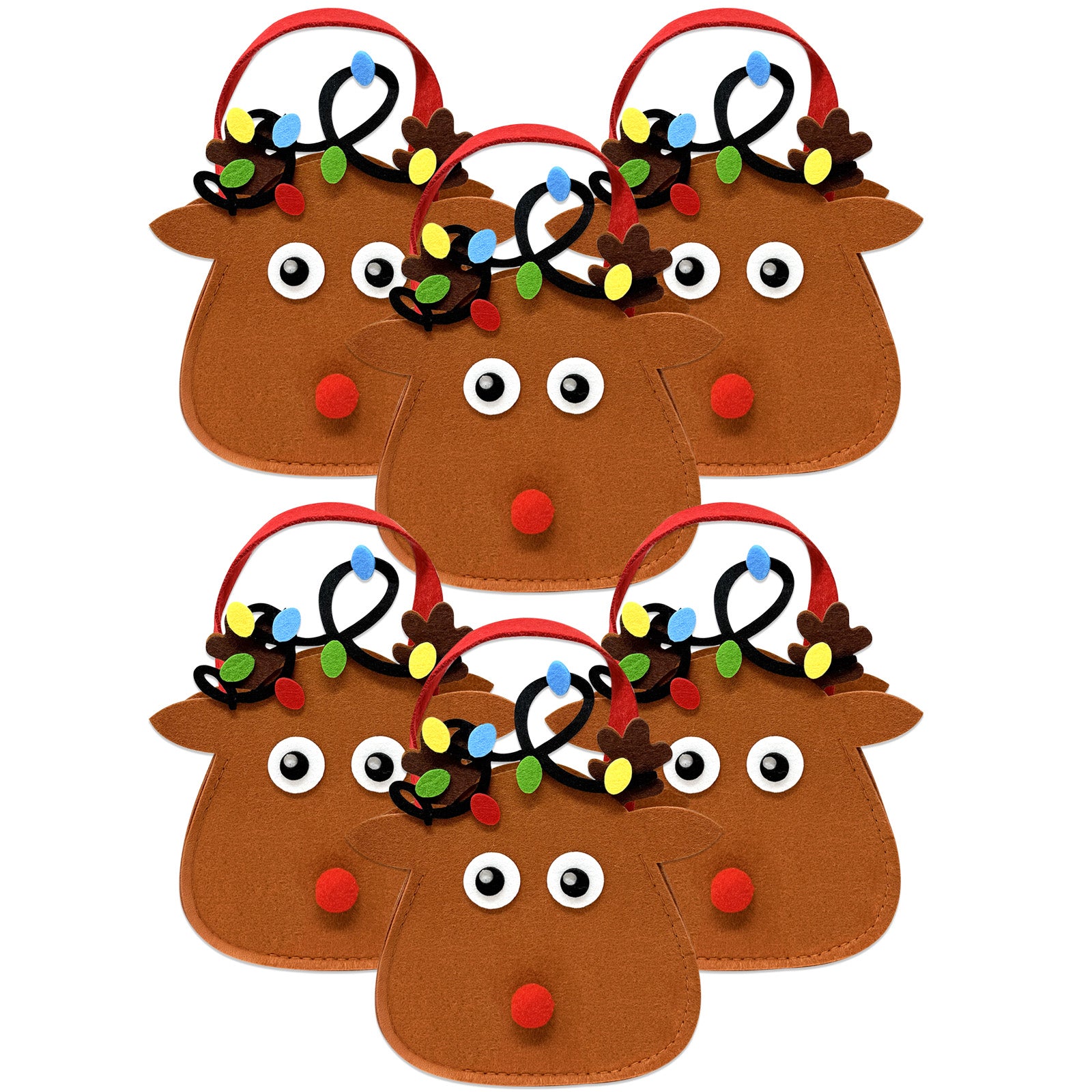 Wrapables Xmas Felt Reindeer Gift Bags, Holiday Decor 6pcs