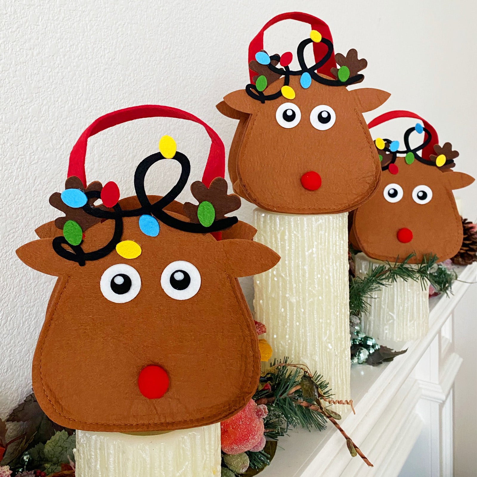 Wrapables Xmas Felt Reindeer Gift Bags, Holiday Decor 6pcs