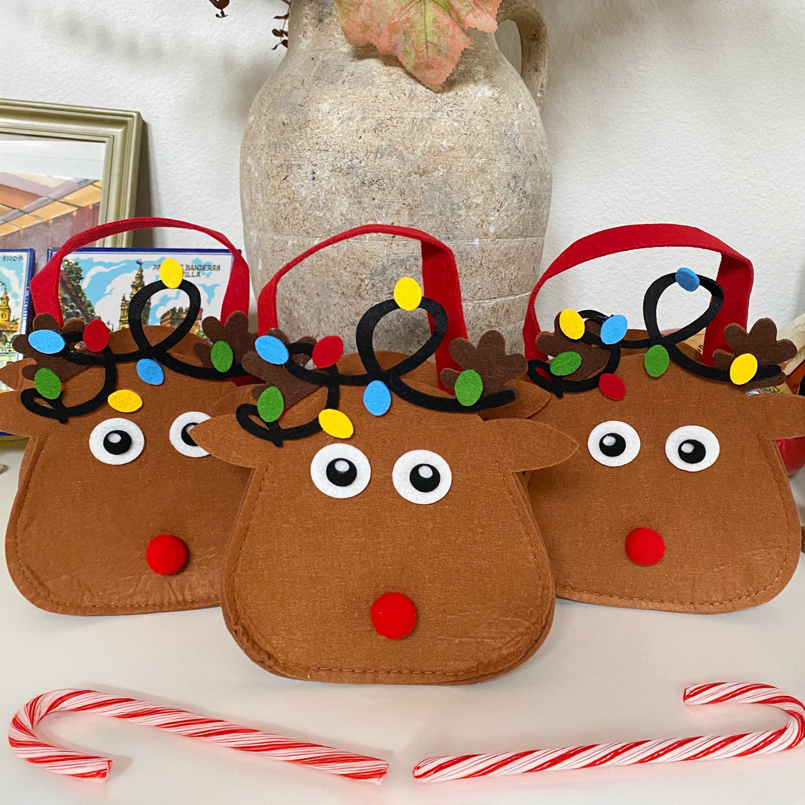 Wrapables Xmas Felt Reindeer Gift Bags, Holiday Decor 3pcs