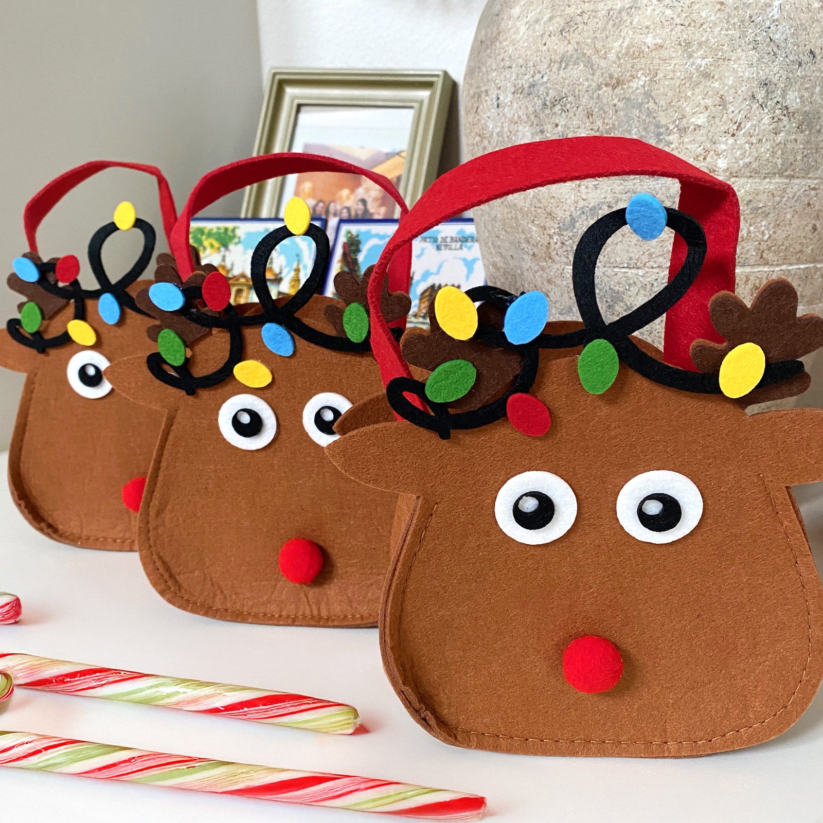 Wrapables Xmas Felt Reindeer Gift Bags, Holiday Decor 3pcs