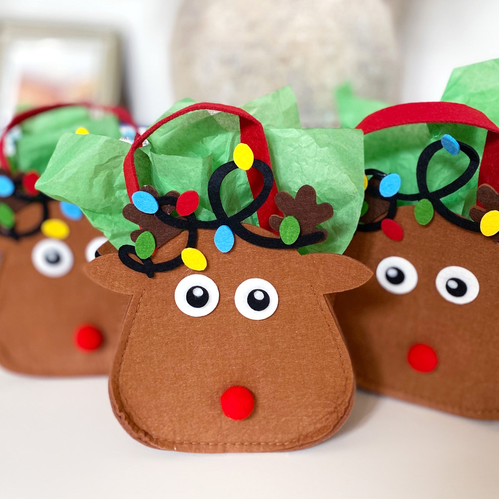 Wrapables Xmas Felt Reindeer Gift Bags, Holiday Decor 3pcs