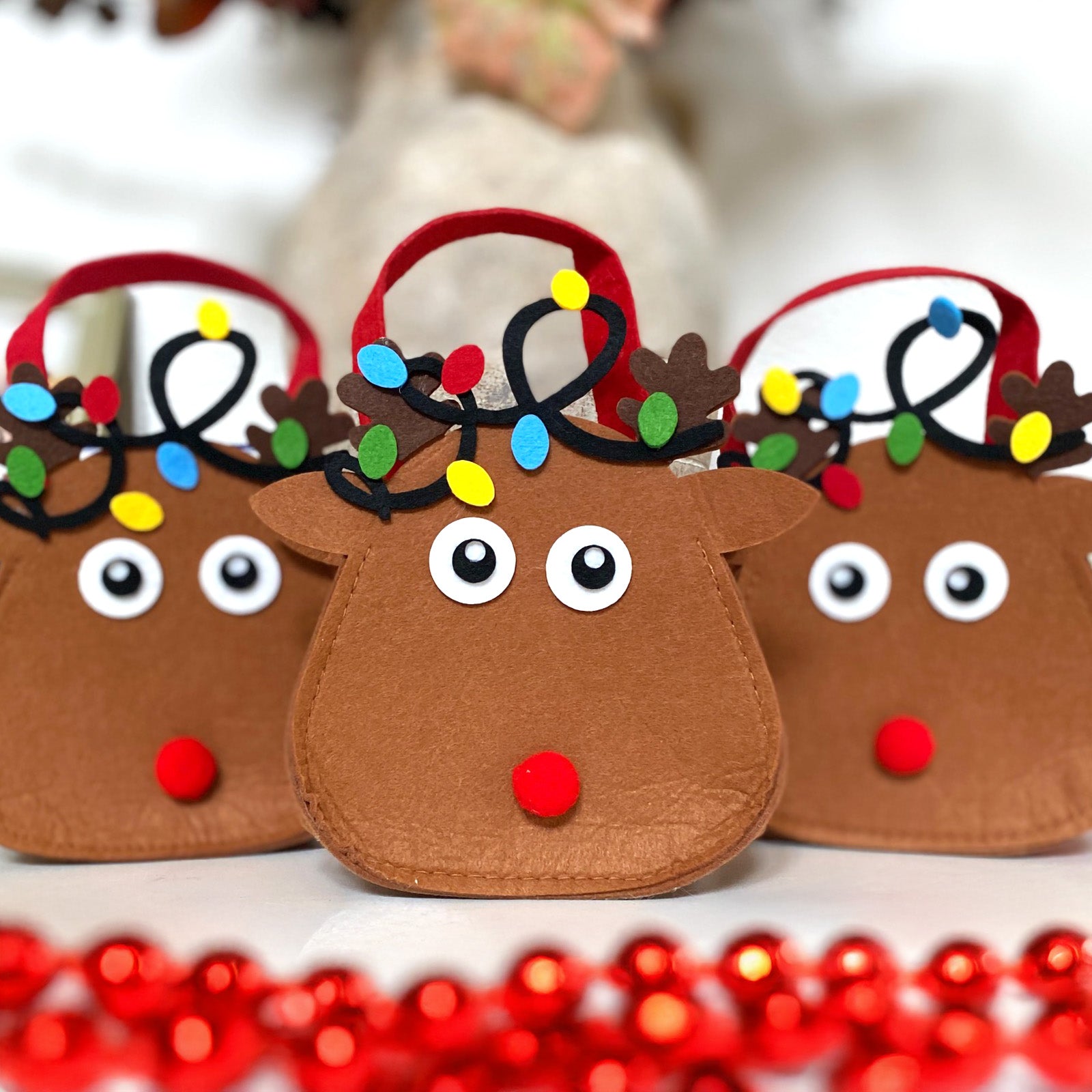 Wrapables Xmas Felt Reindeer Gift Bags, Holiday Decor 3pcs