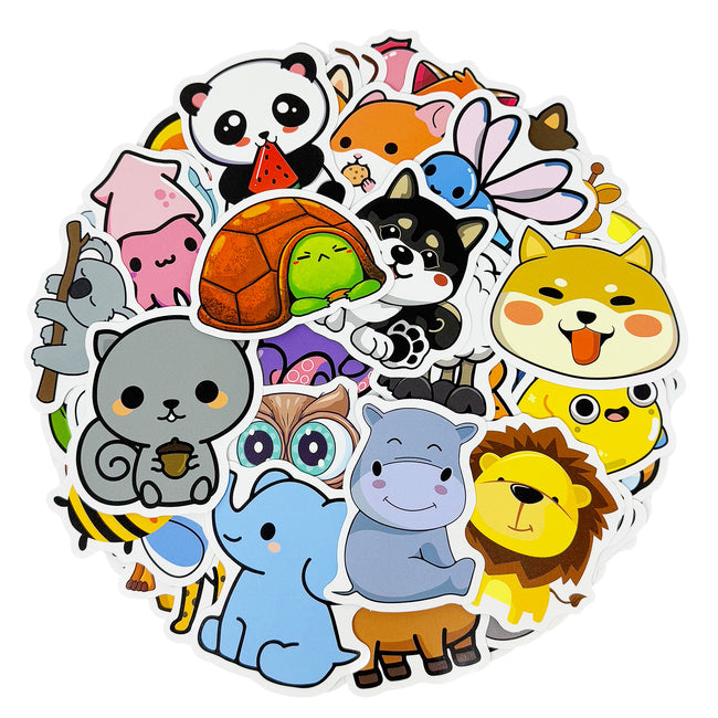 Wrapables Waterproof Vinyl Stickers, 100pcs, Cartoon Animals