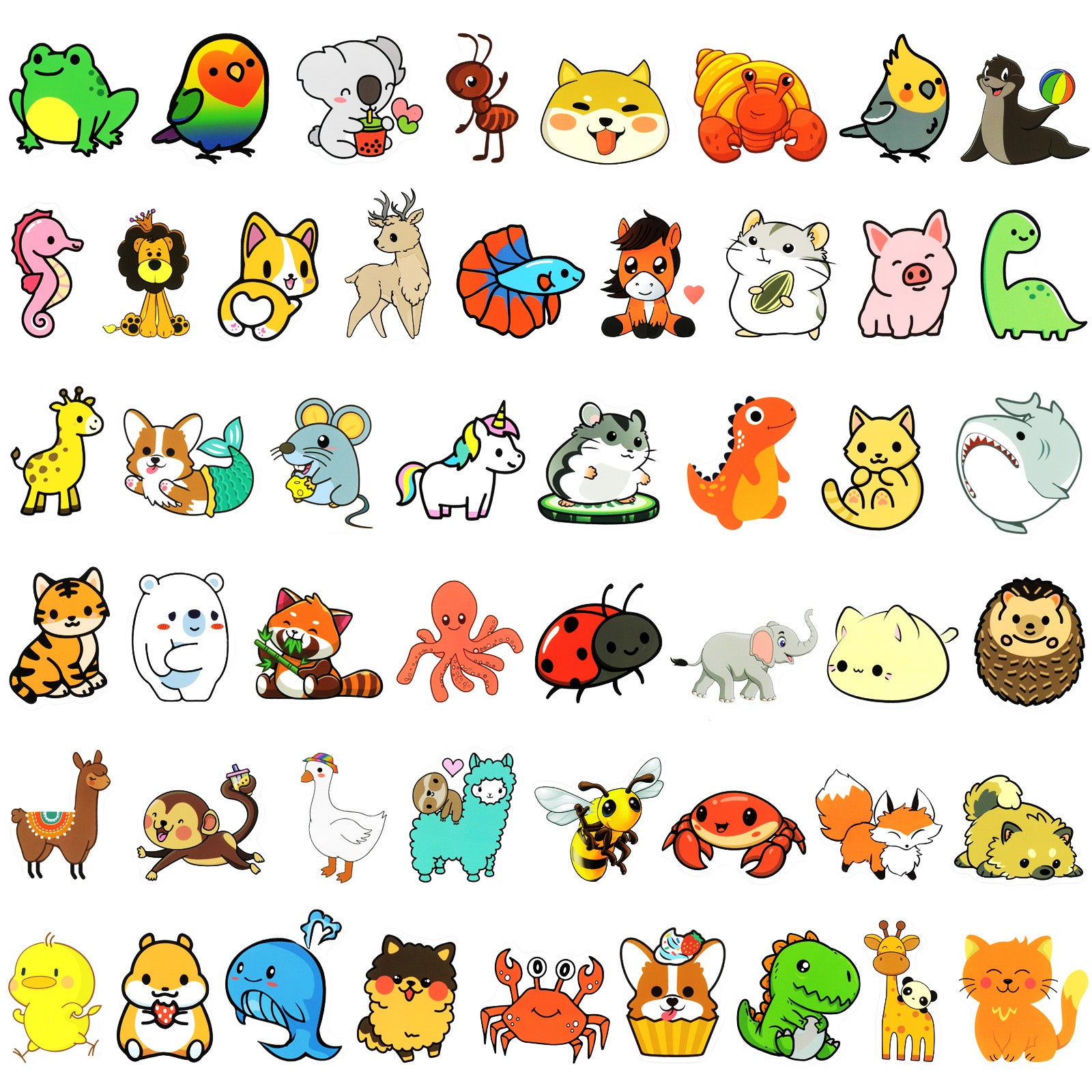 Wrapables Waterproof Vinyl Stickers, 100pcs, Cartoon Animals