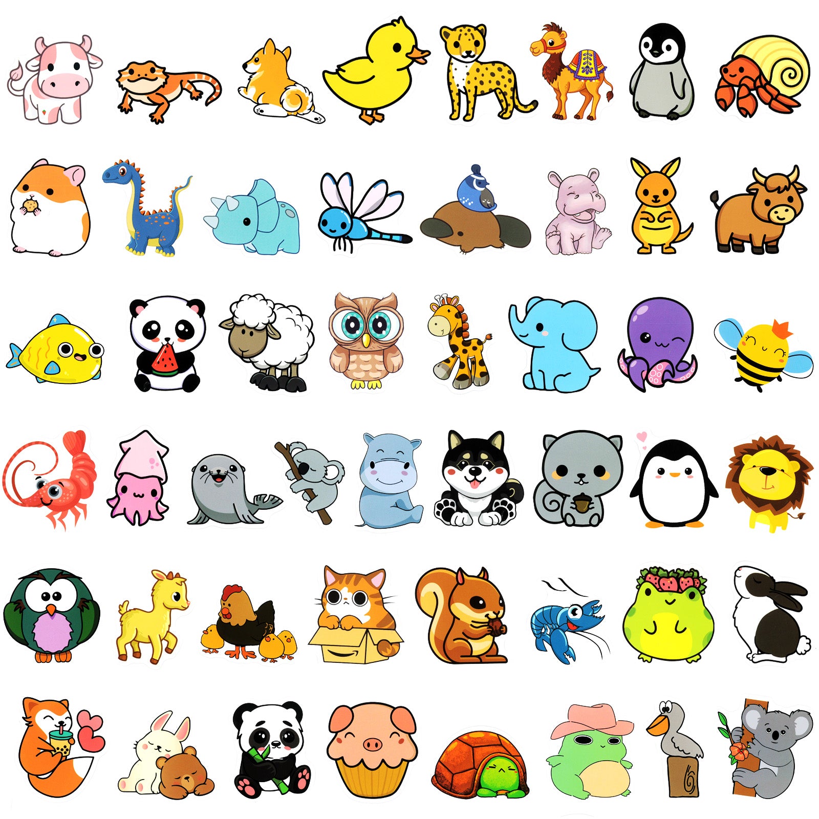 Wrapables Waterproof Vinyl Stickers, 100pcs, Cartoon Animals