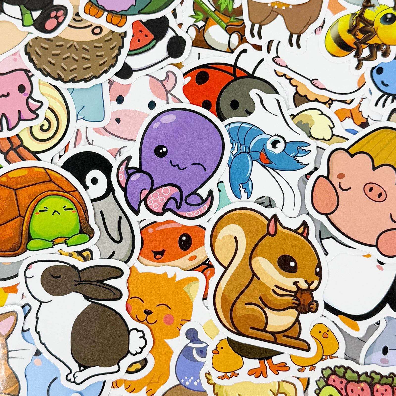 Wrapables Waterproof Vinyl Stickers, 100pcs, Cartoon Animals