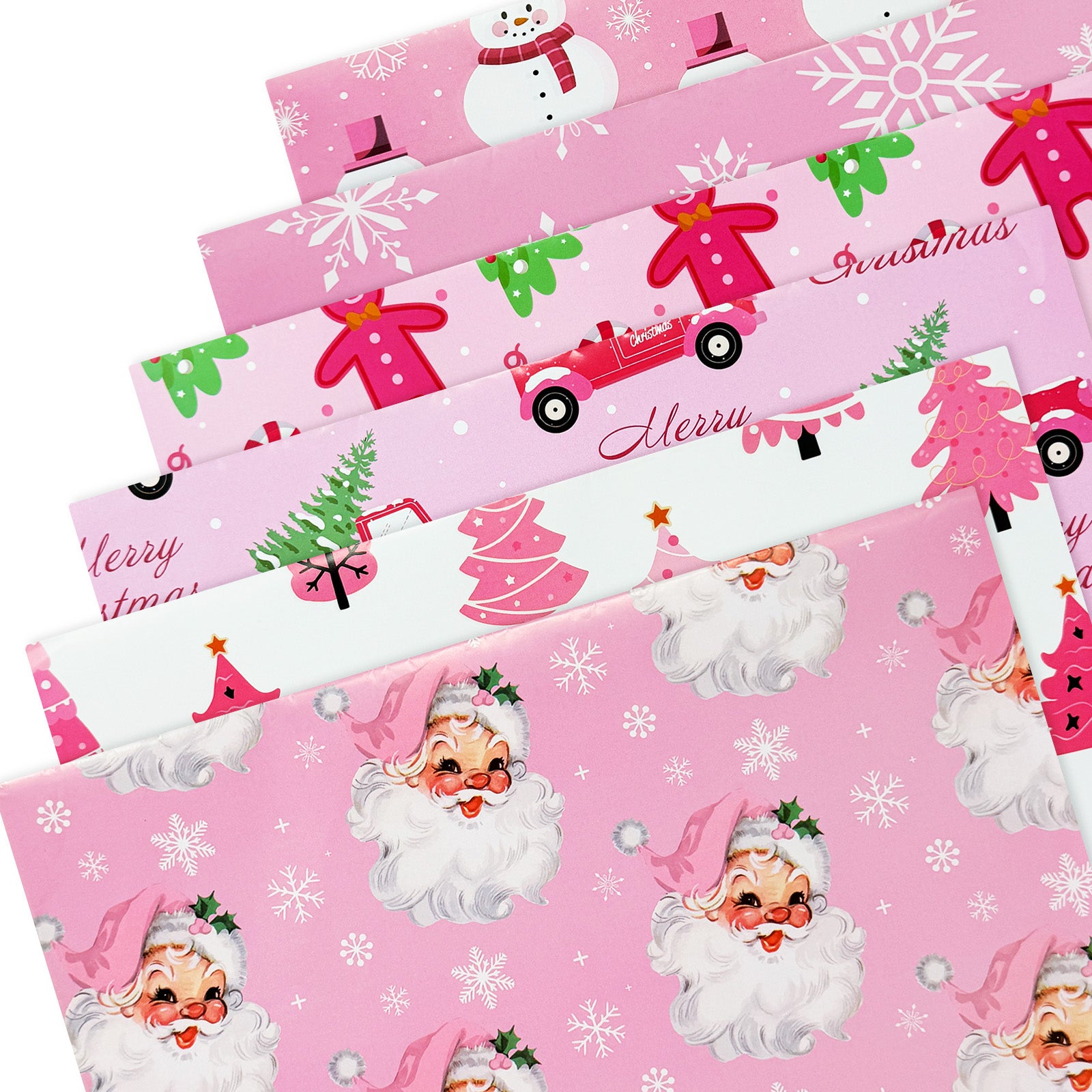 Wrapables Christmas Gift Wrap Paper Sheets Folded Flat 12pcs, Festive Pink