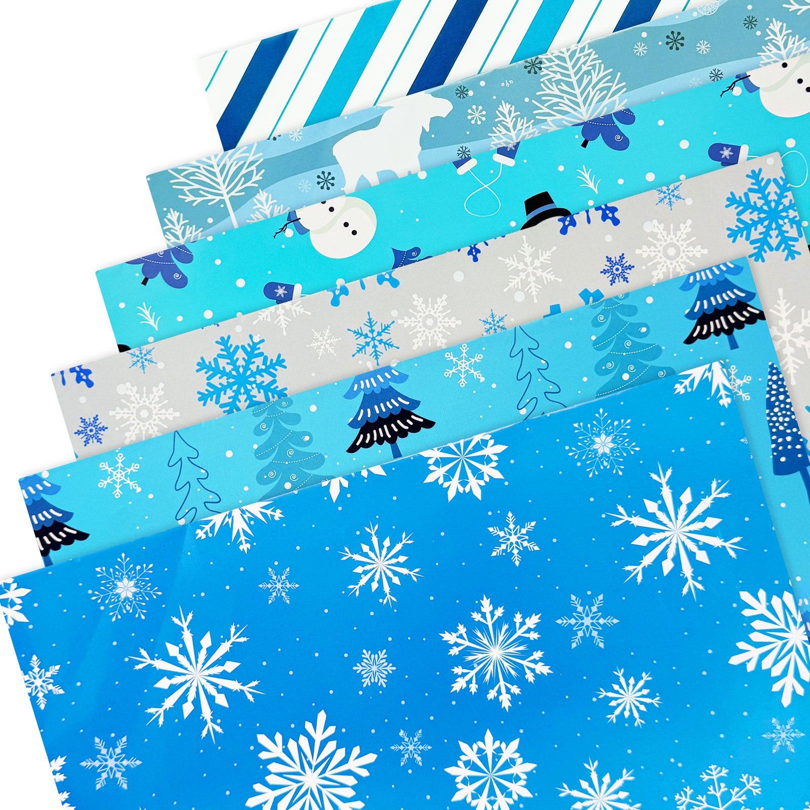 Wrapables Christmas Gift Wrap Paper Sheets Folded Flat 12pcs, Blue Snowflake