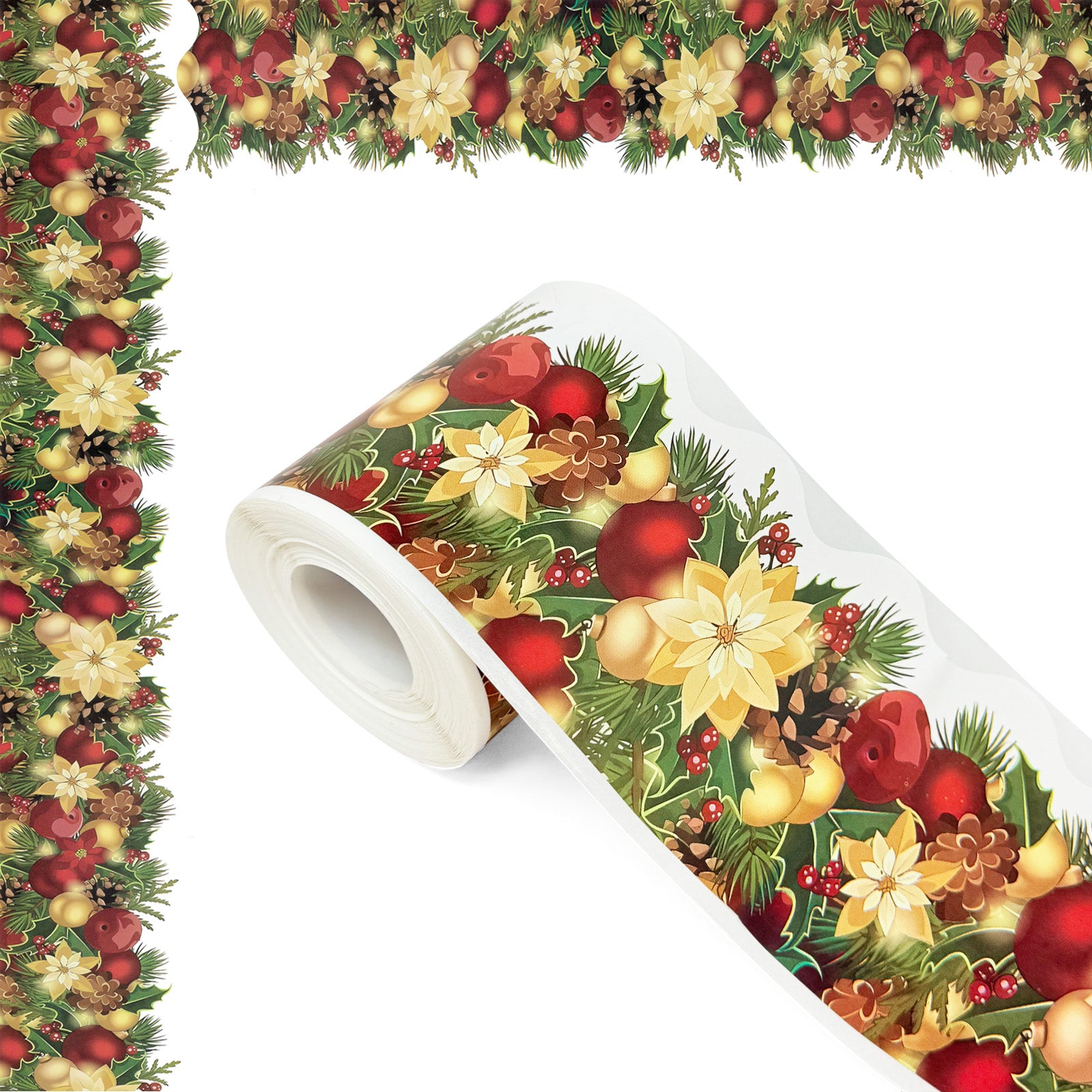 Wrapables 60 Feet Bulletin Board Border Trim Stickers, Christmas Foliage