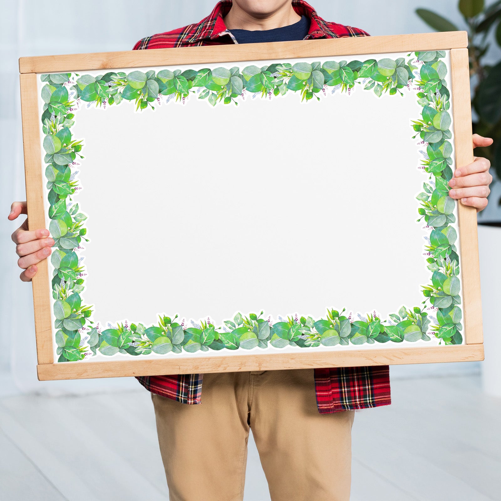 Wrapables 60 Feet Bulletin Board Border Trim Stickers, Greenery