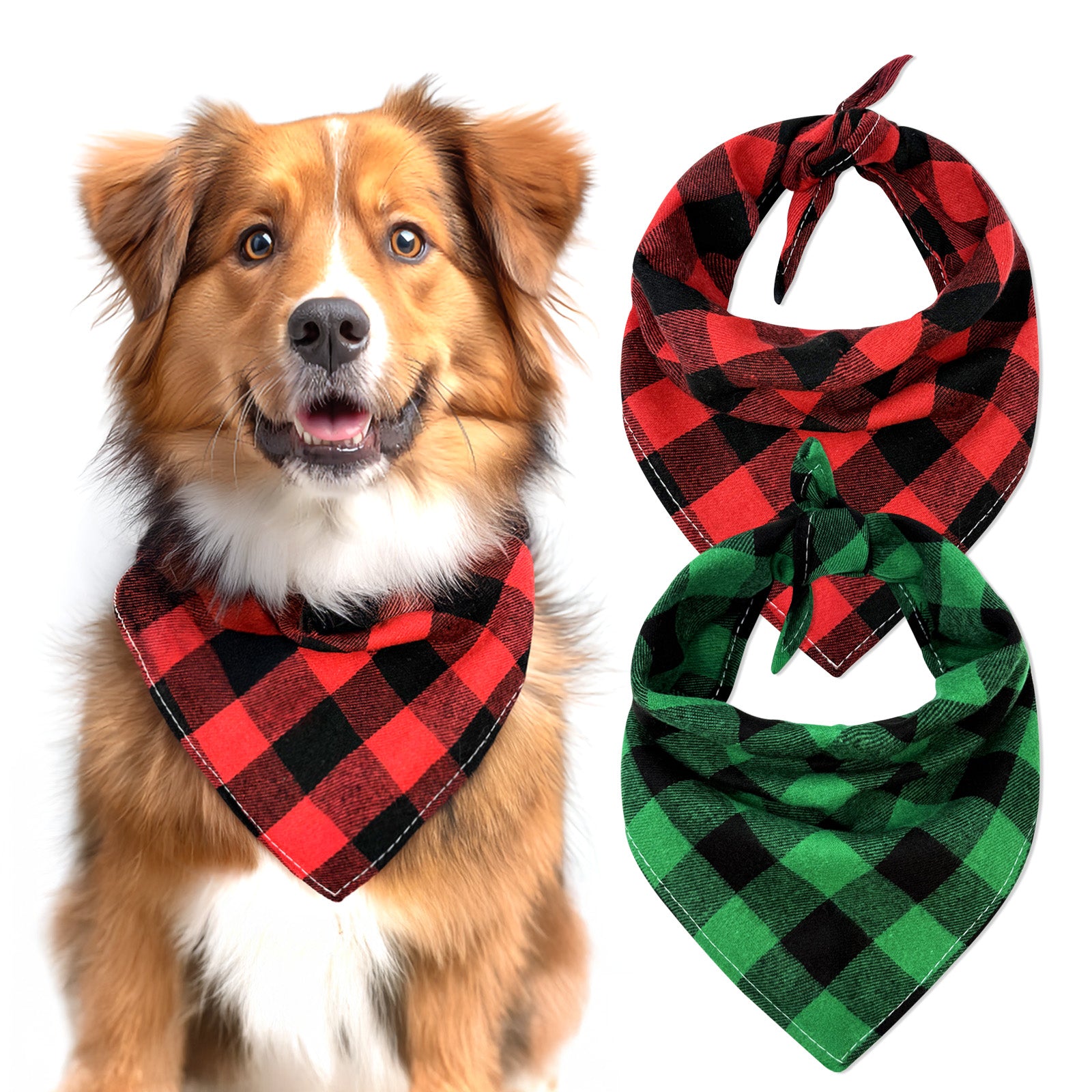 Wrapables Christmas Pet Triangle Bandana Scarves 2pcs, Large, Buffalo Plaid