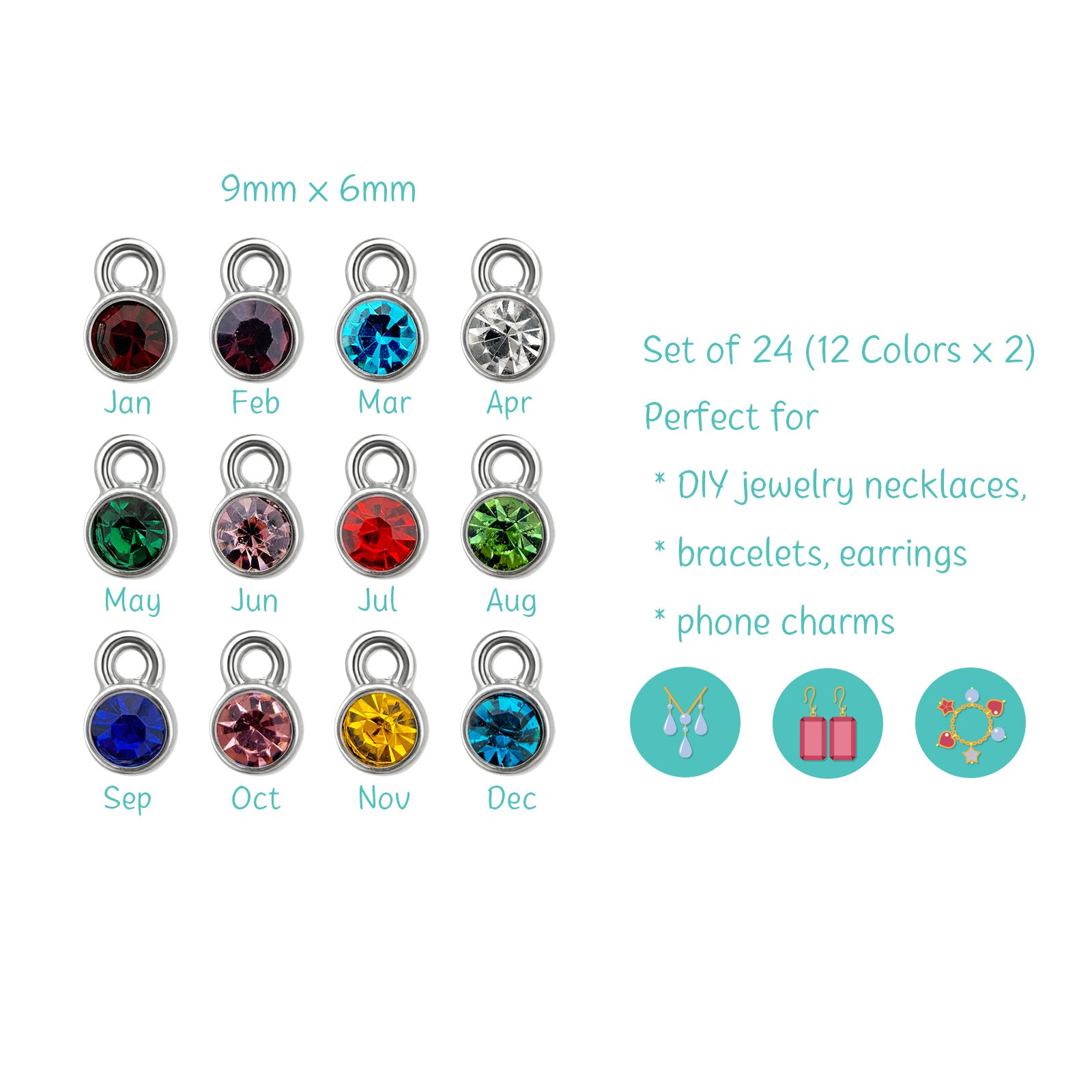 Wrapables 24pc Crystal Birthstone Jewelry Making Charms