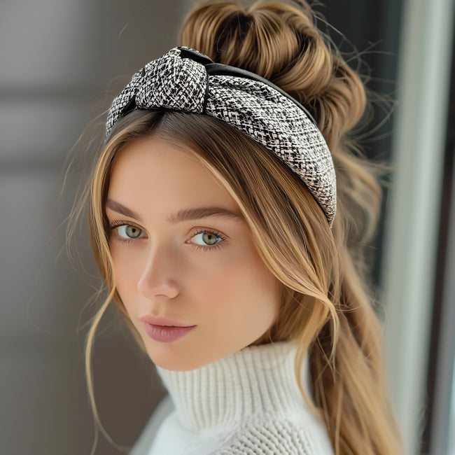 Wrapables Wide Knotted Headbands, Top Knot Headbands for Women and Girls, Black Tweed