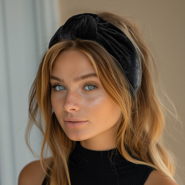 Wrapables Wide Top Knot Velvet Headbands, Black