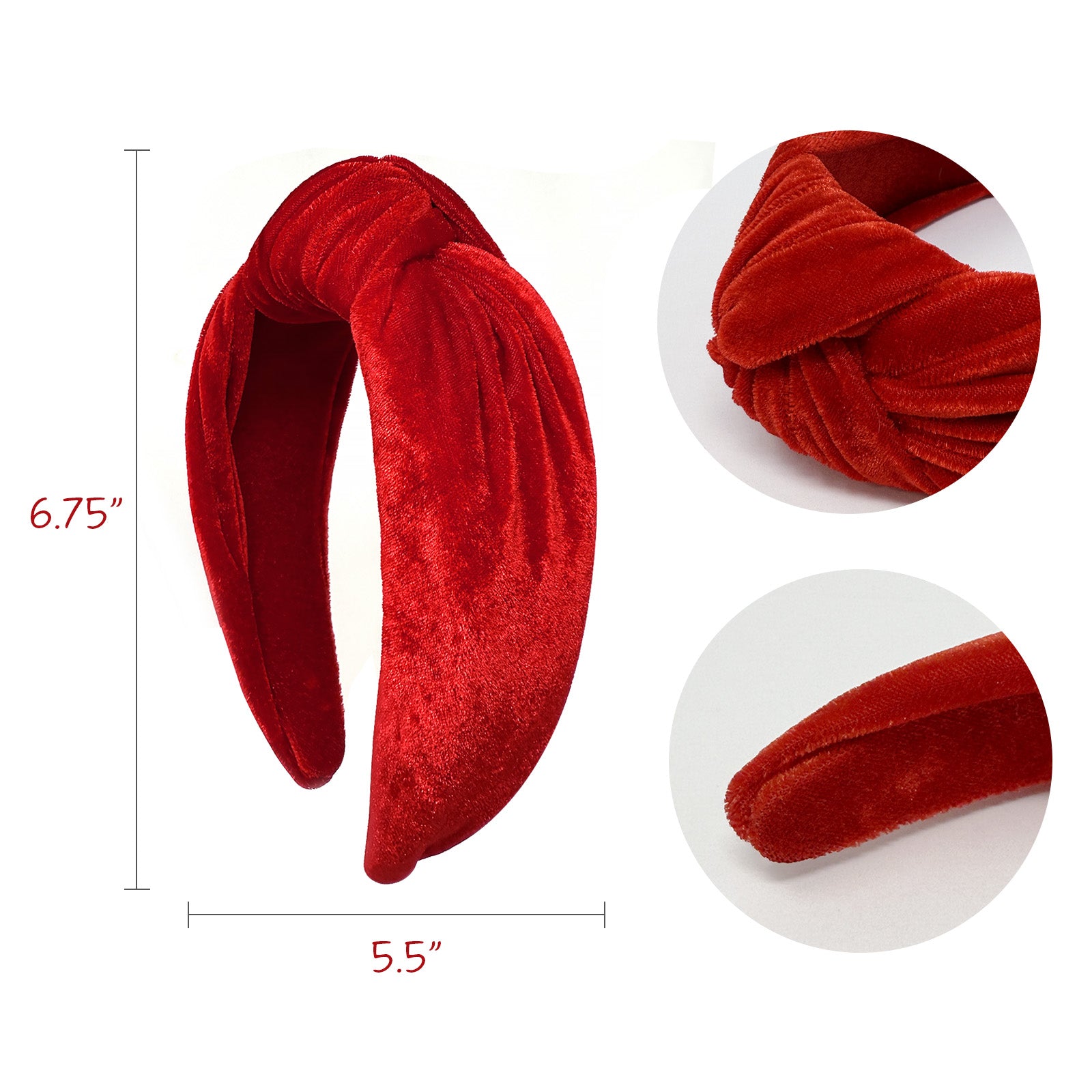 Wrapables Wide Top Knot Velvet Headbands, Red