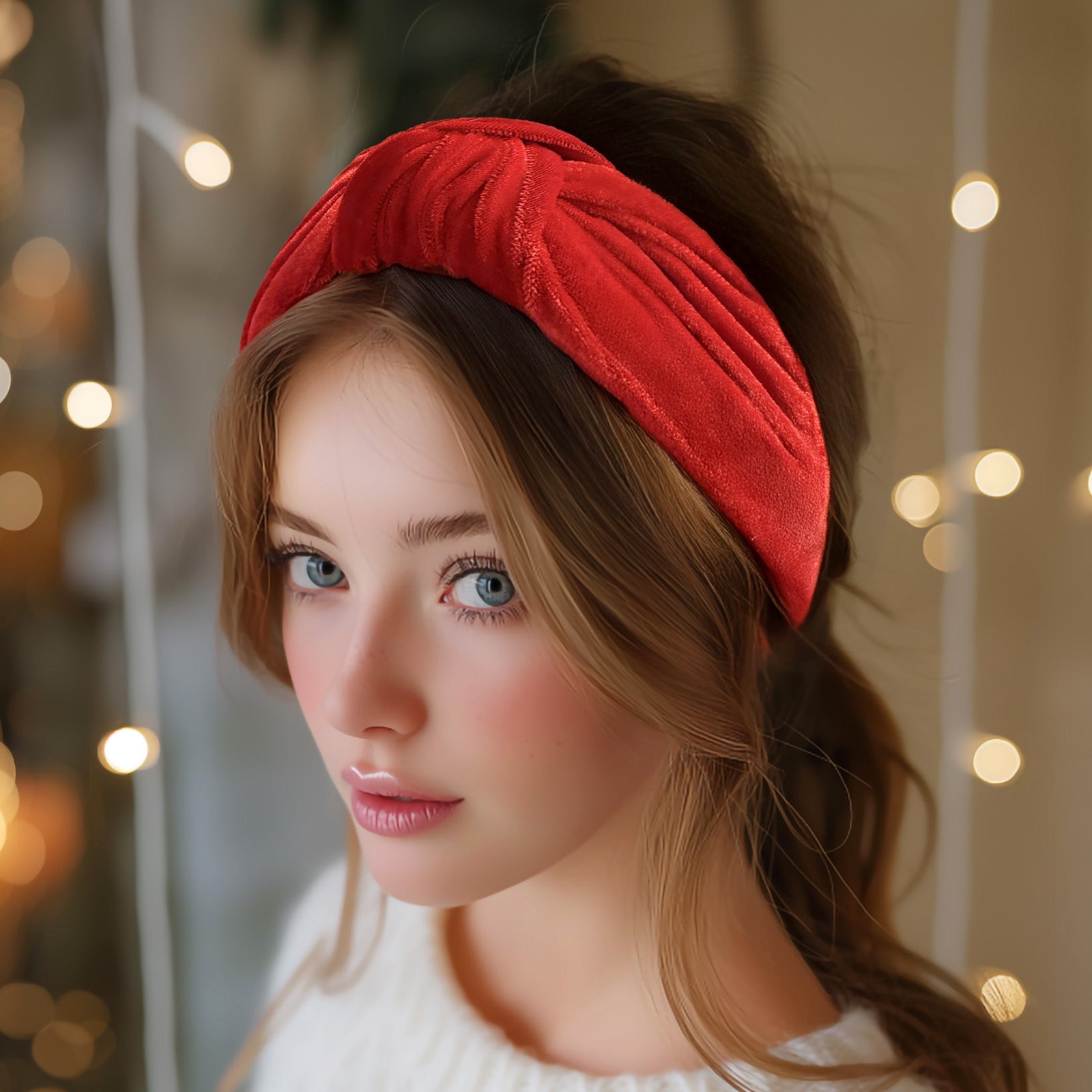 Wrapables Wide Top Knot Velvet Headbands, Red