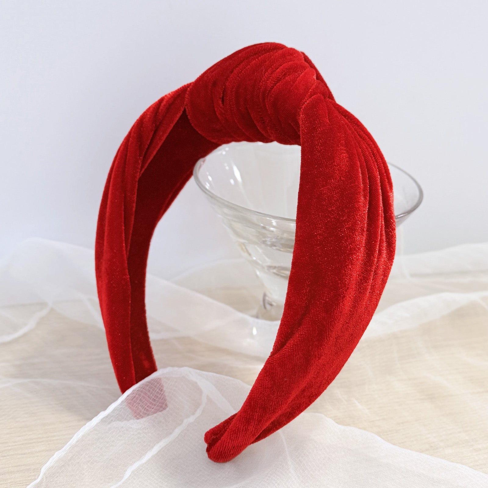 Wrapables Wide Top Knot Velvet Headbands, Red