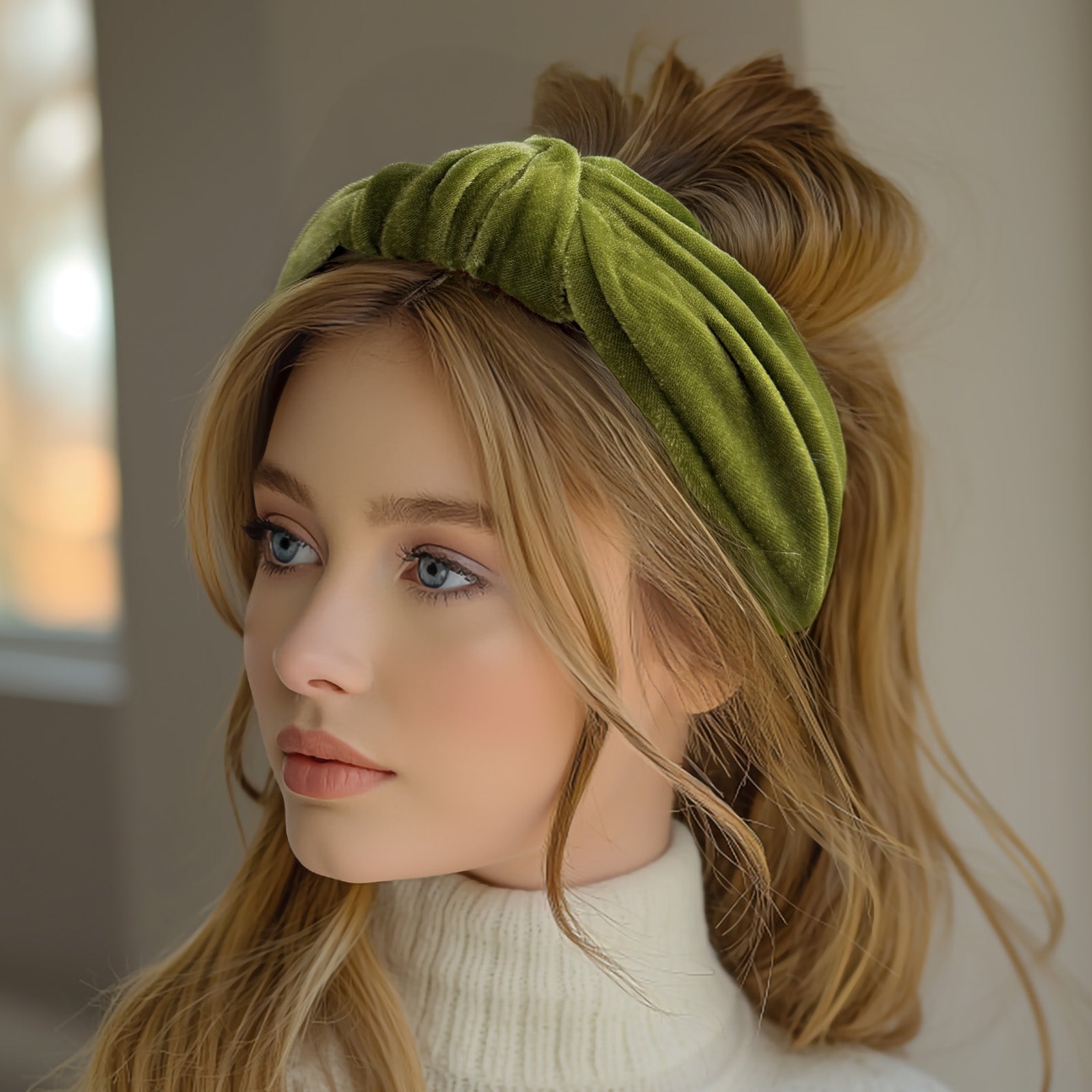 Wrapables Wide Top Knot Velvet Headbands, Apple Green