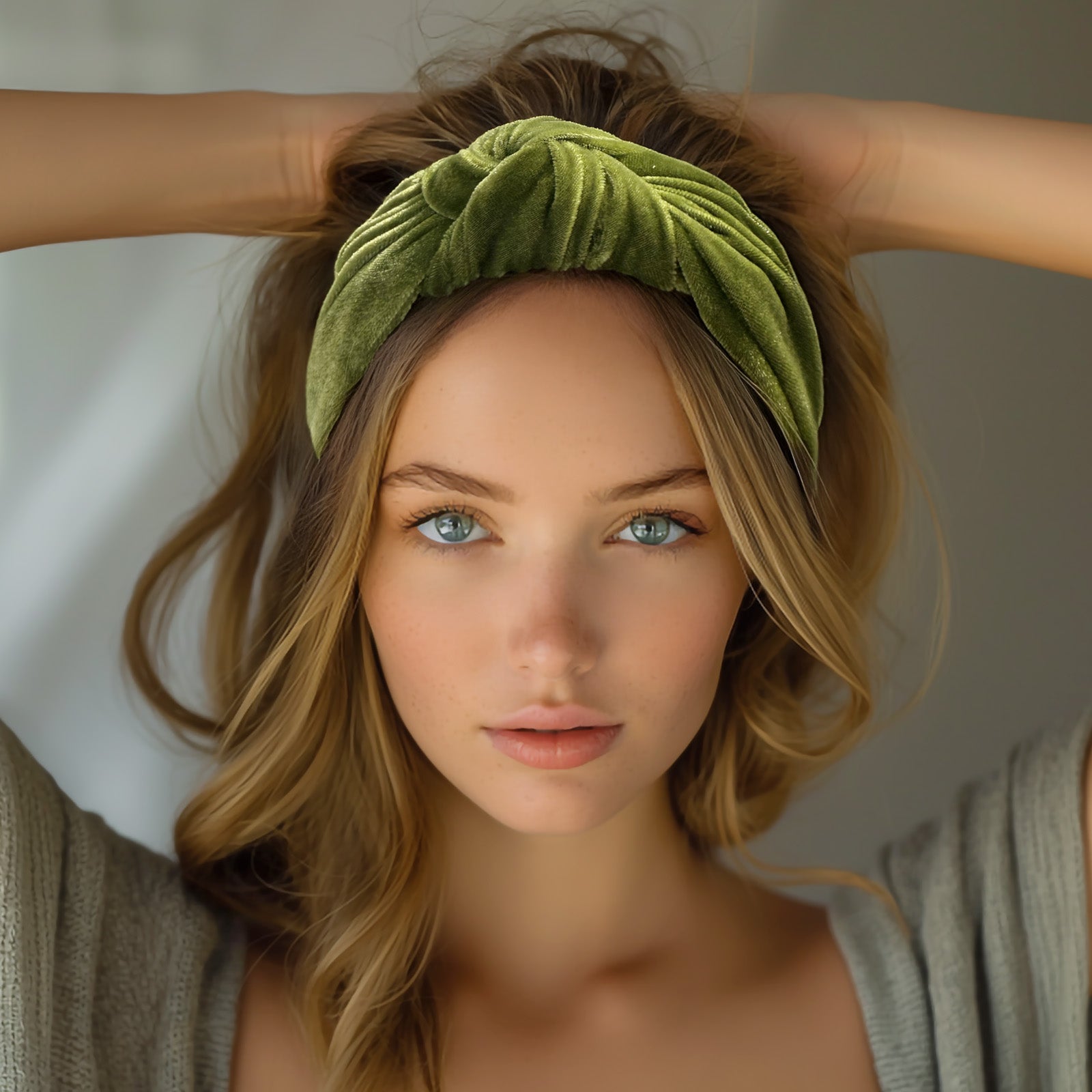 Wrapables Wide Top Knot Velvet Headbands, Apple Green