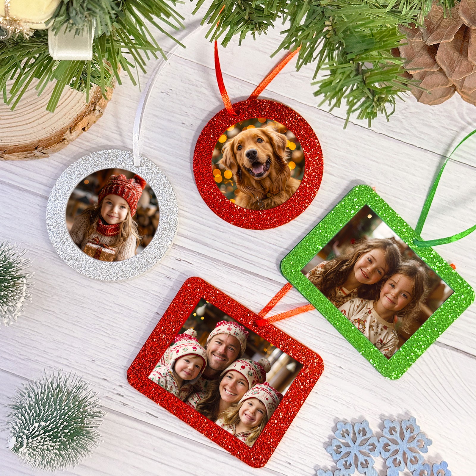 Wrapables Xmas Glitter Felt Photo Frame Ornaments 12pcs, Red & Green