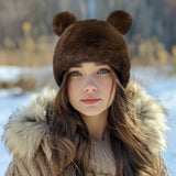 Wrapables Faux Fur Fluffy Bear Ears Winter Beanie Hat, Brown