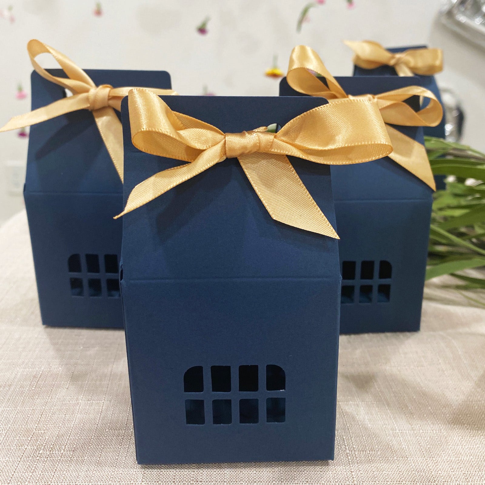 Wrapables House Shaped Gift Boxes with Ribbons, Blue