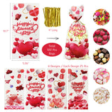 Wrapables 100pcs Valentines Cellophane Treat Bags and Ties