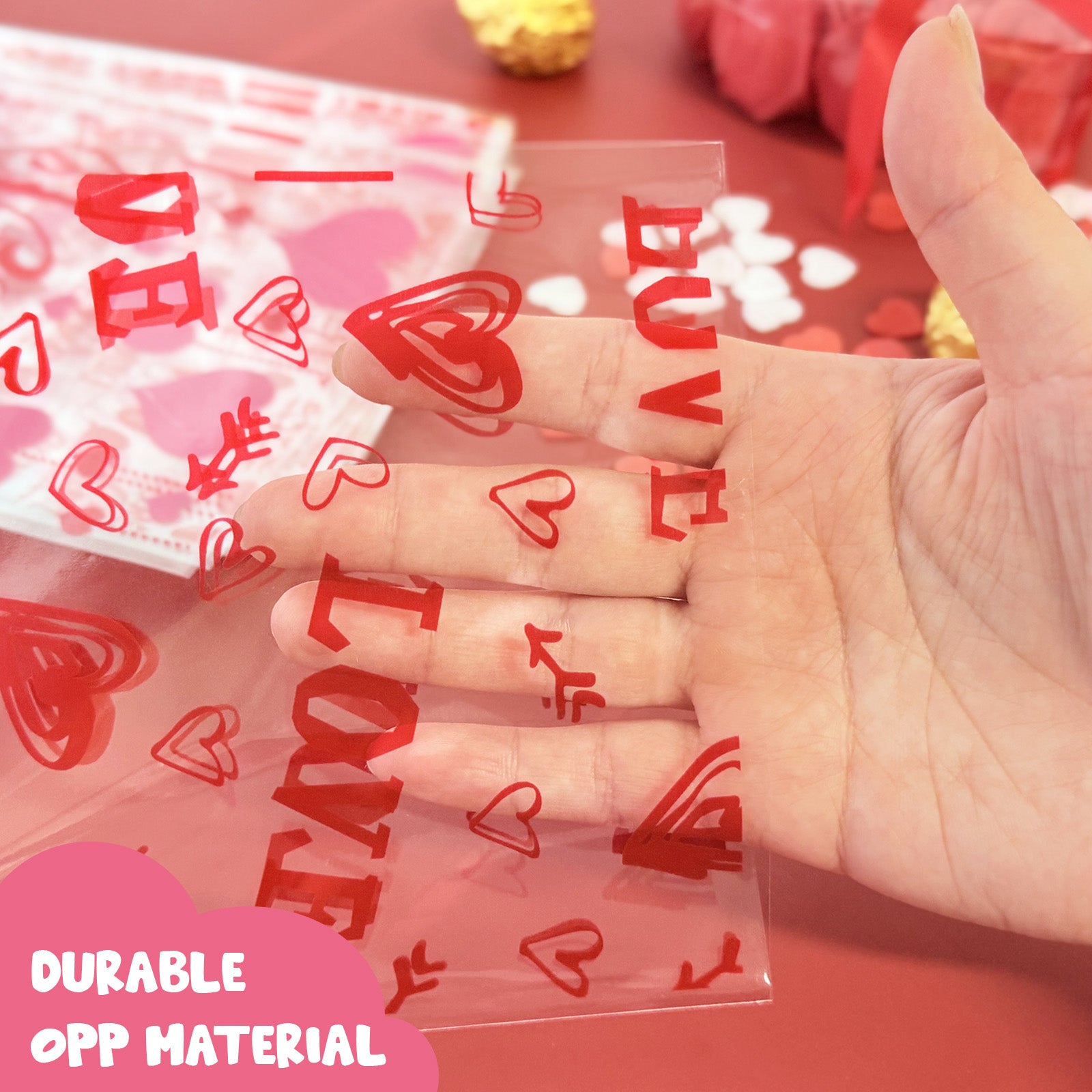 Wrapables 100pcs Valentines Cellophane Treat Bags and Ties