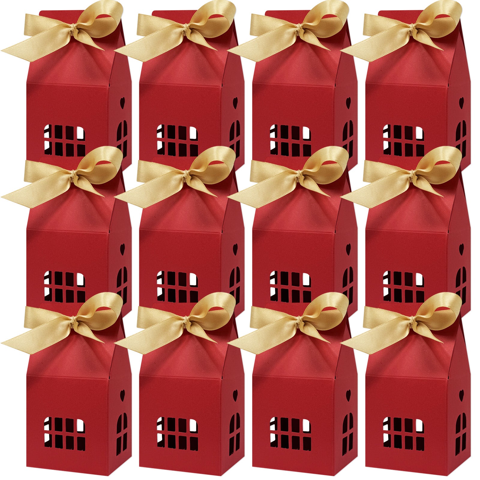 Wrapables House Shaped Gift Boxes with Ribbons, Red