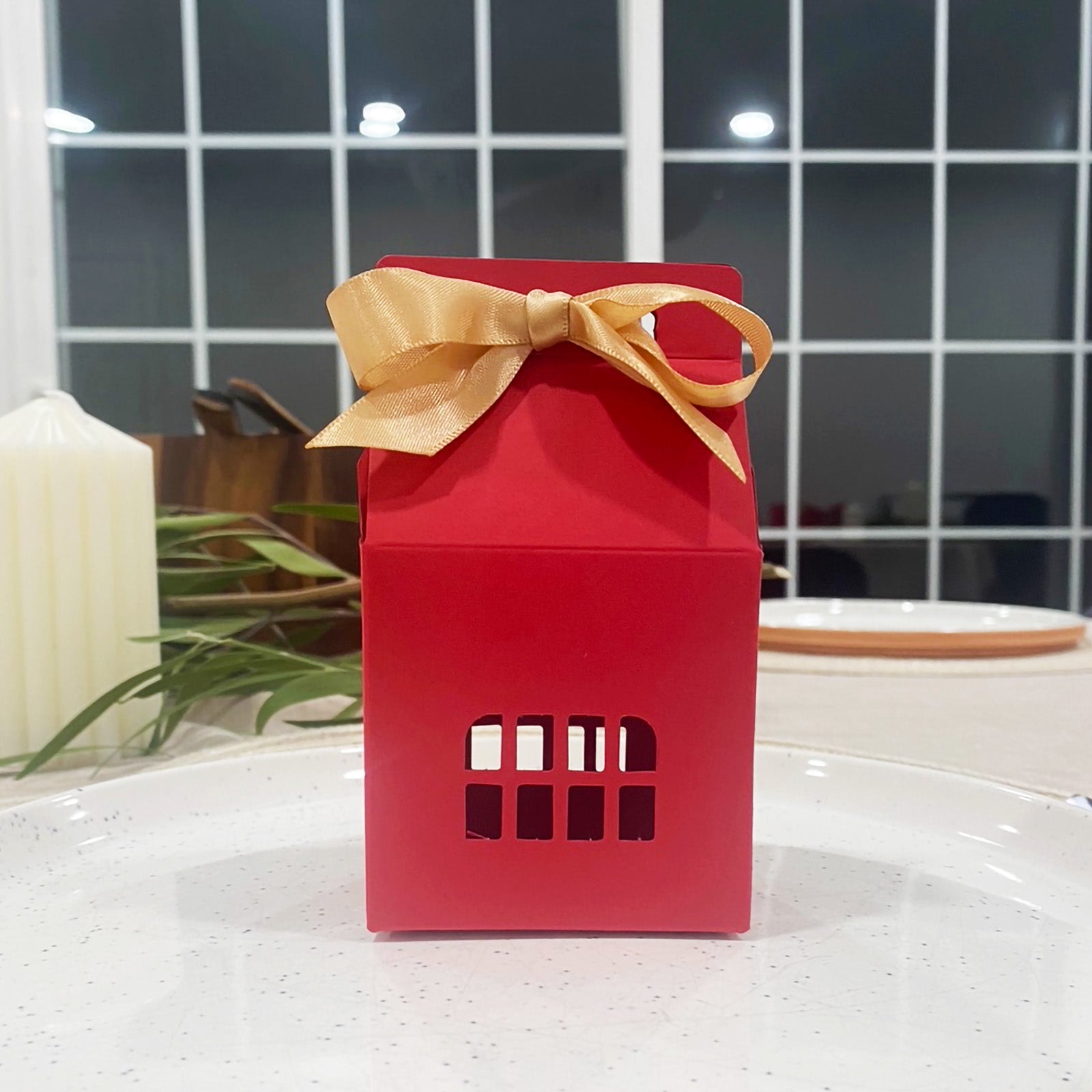 Wrapables House Shaped Gift Boxes with Ribbons, Red