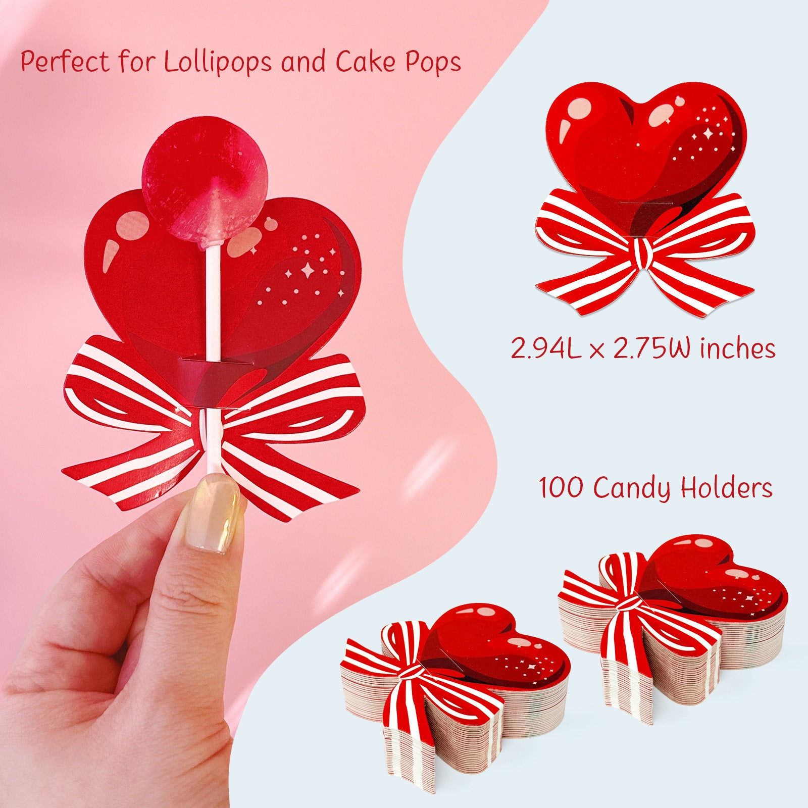 Wrapables Valentines Lollipop Paper Card Candy Holders 100pc