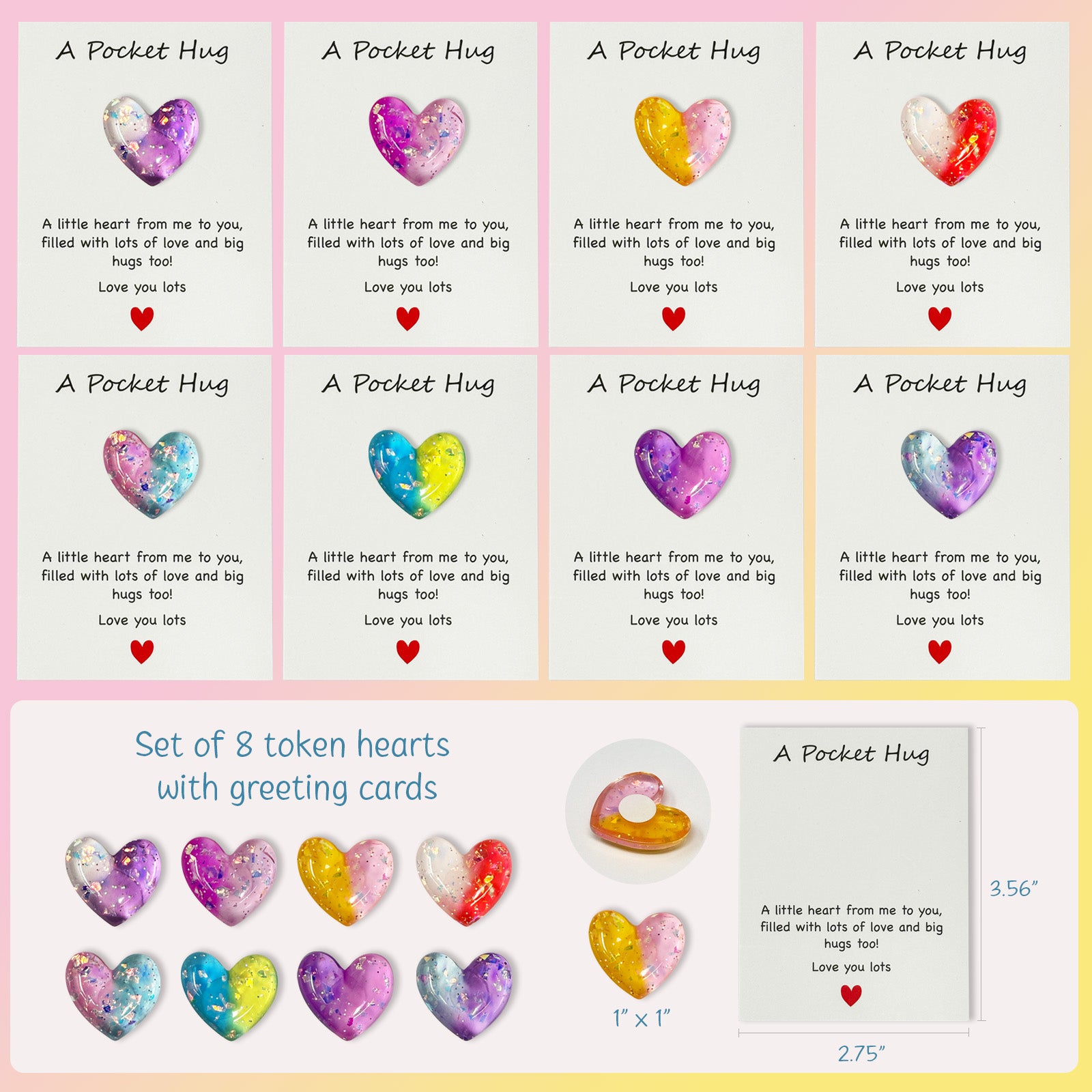 Wrapables Pocket Hug Valentines Day Token Heart Gift, 8pcs