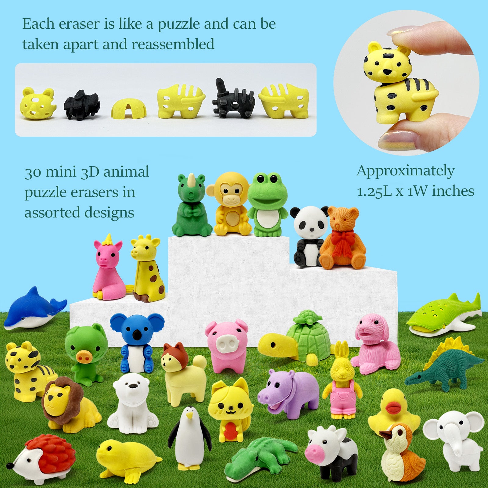 Wrapables 30pcs Mini Animal Eraser Pets, 3D Puzzle Erasers