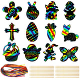 Wrapables 36pc DIY Rainbow Color Scratch Arts Ornaments, Easter