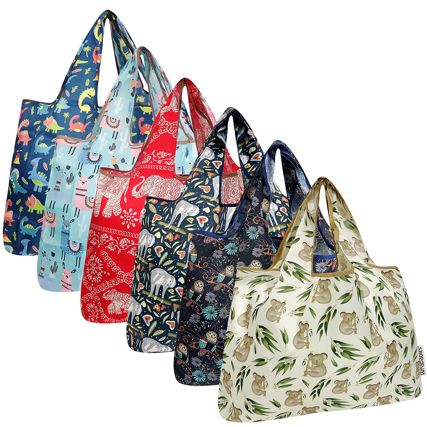 Wrapables Large Foldable Tote Nylon Reusable Grocery Bags, 6 Pack