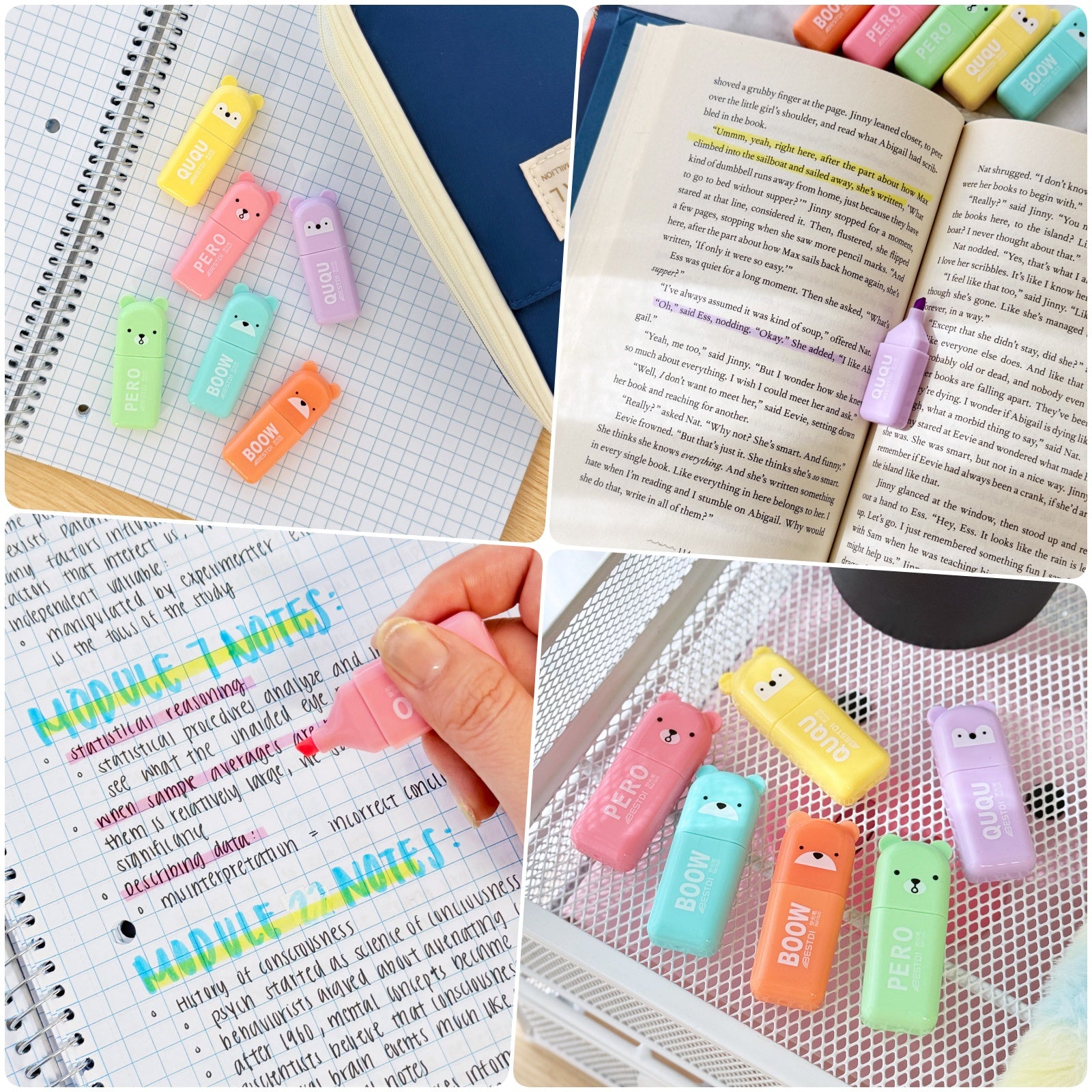 Wrapables Back-to-School Cute and Trendy Super Savers Set, School Supplies Kit with Pencil Case Pencil Pouch and Colorful Bear Highlighters, Lavender