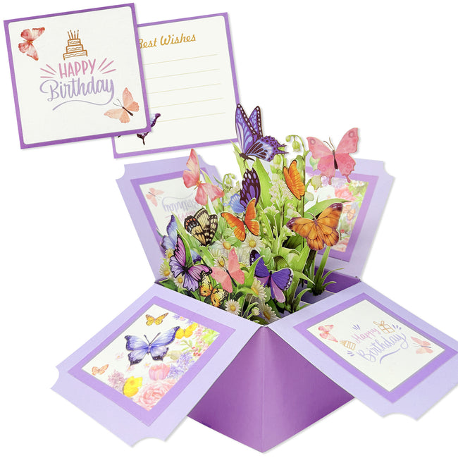 Wrapables 3D Pop Up Floral Greeting Card, Flower Bouquet Card for Birthdays, Butterflies