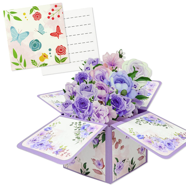 Wrapables 3D Pop Up Floral Greeting Card, Flower Bouquet Card for Mother's Day, Birthday, Anniversary, All Occasions, Purple Bouquet