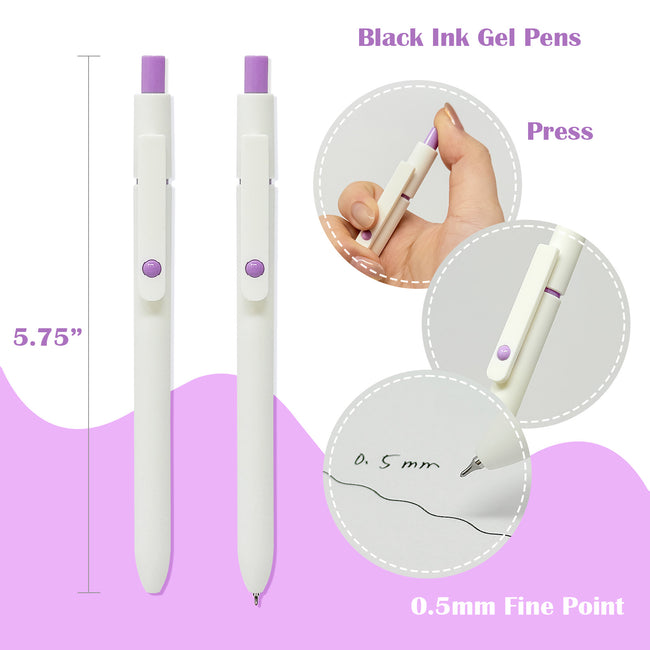 Wrapables Smooth Retractable Black Ink Gel Pens, 0.5mm Fine Point, for Home Office Work (Set of 5), Pastel