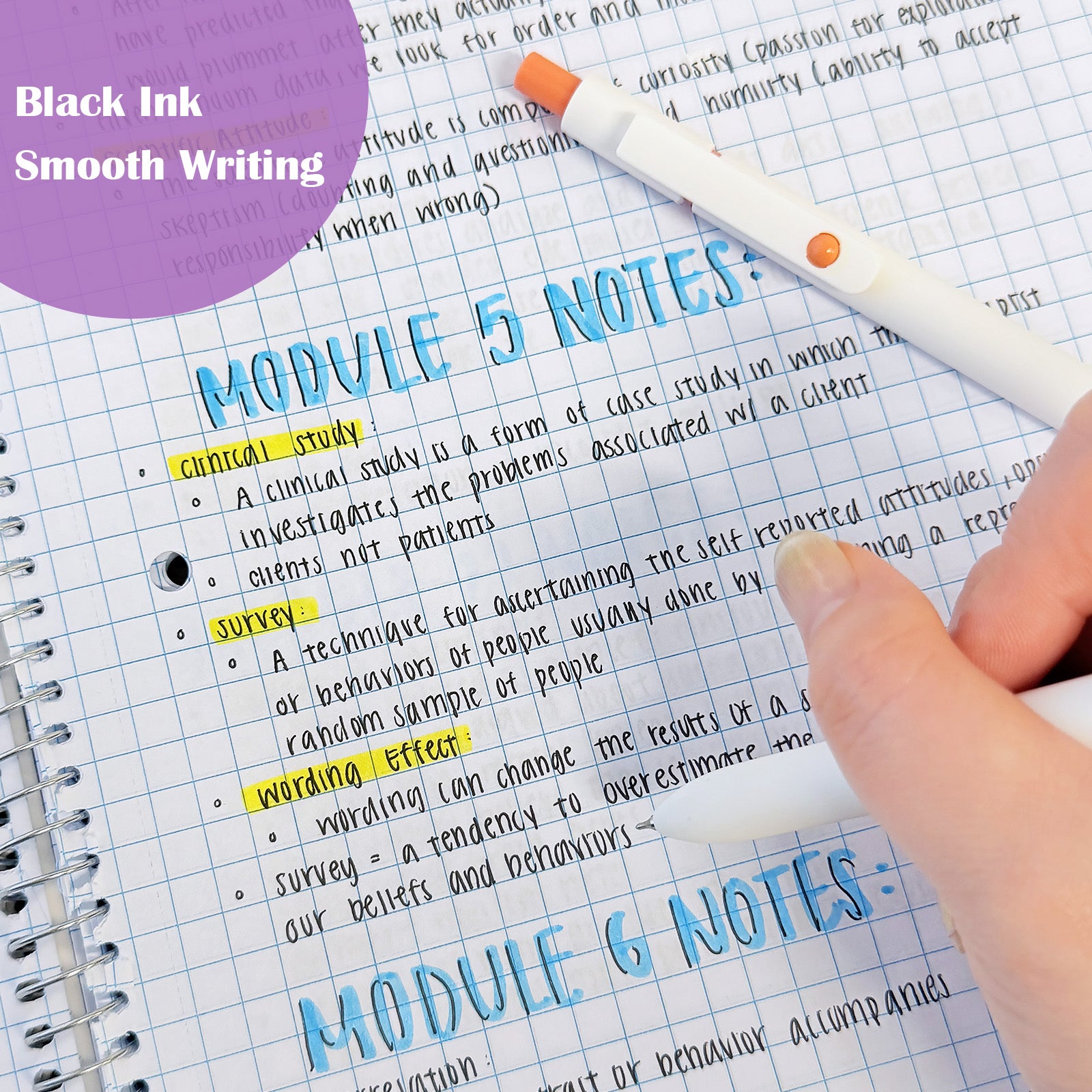 Wrapables Smooth Retractable Black Ink Gel Pens, 0.5mm Fine Point, for Home Office Work (Set of 5), Pastel