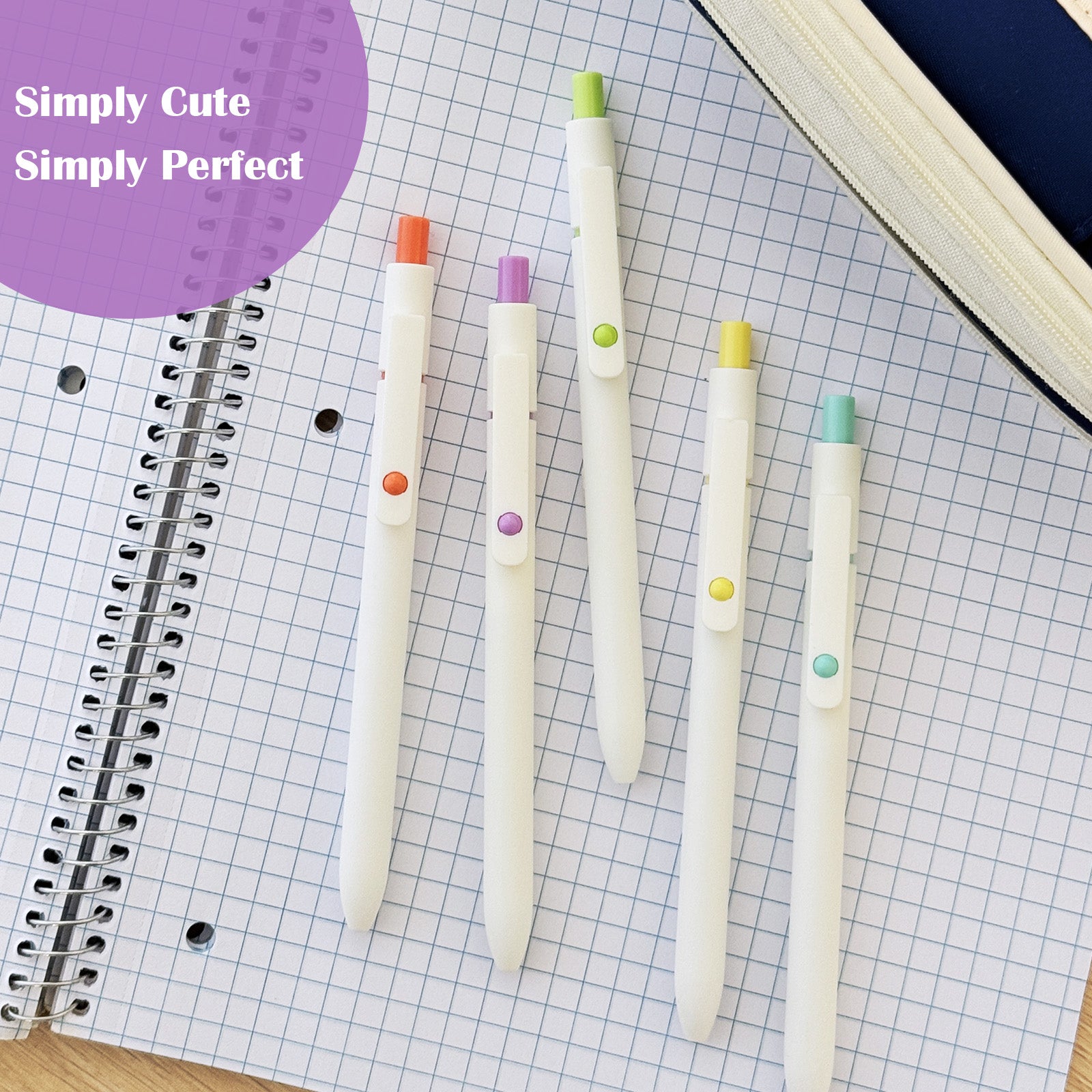 Wrapables Smooth Retractable Black Ink Gel Pens, 0.5mm Fine Point, for Home Office Work (Set of 5), Pastel