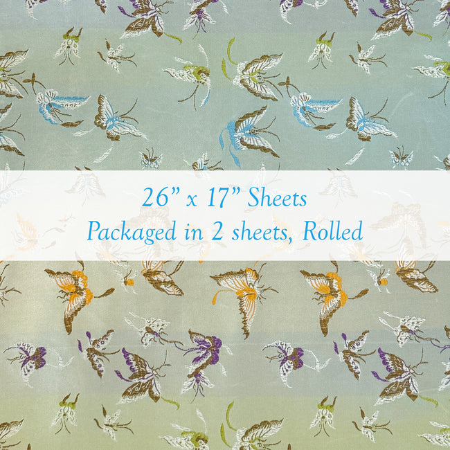 Wrapables Butterfly Satin Brocade Decorative Paper (1 Roll, 2 Sheets), Blue Green Mist