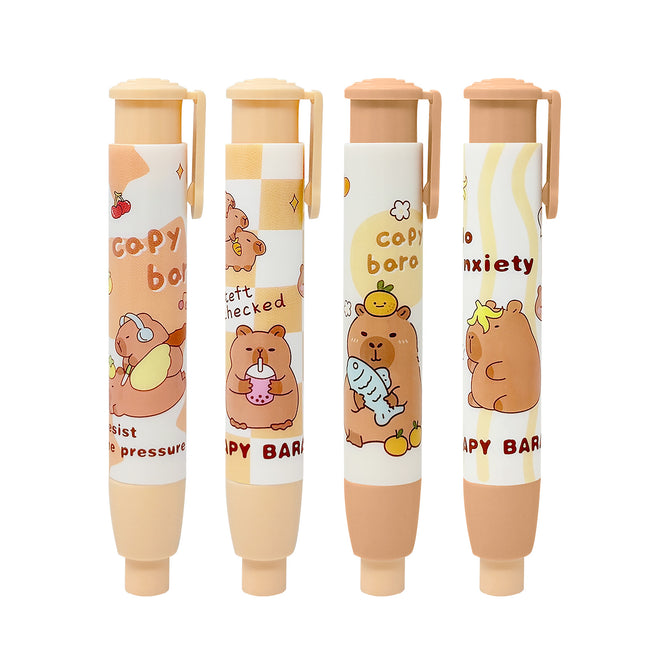 Wrapables Retractable Capybara Erasers, Clickable Push Button, Stationery Office Supplies (Set of 4)